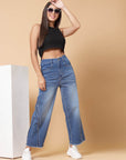 Women Blue Heavy Fade Cotton Denim Jeans