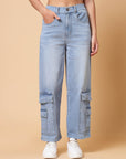 Women Blue Heavy Fade Cotton Denim Jeans
