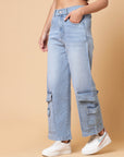 Women Blue Heavy Fade Cotton Denim Jeans