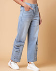 Women Blue Heavy Fade Cotton Denim Jeans