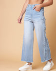 Women Blue Heavy Fade Mid-Rise Clean Look Cotton Jeans