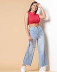 Women Blue Heavy Fade Mid-Rise Clean Look Cotton Jeans