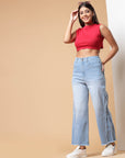 Women Blue Heavy Fade Mid-Rise Clean Look Cotton Jeans