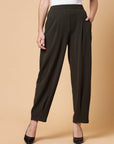 Women Olive Green Solid Pleated Trouser