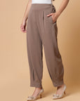 Women Brown Solid Pleated Trouser