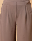 Women Brown Solid Pleated Trouser