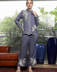 Shirt Collar Embroidered Cotton Shirt With Trousers Co-Ords Set blue