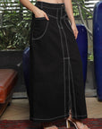 Solid Denim Maxi Skirt black