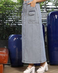 Denim A-Line Midi Denim Skirt blue