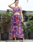 Printed Shoulder Strap Neck Top With Skirt Co-Ord Set multi