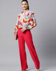 Blue Floral Print Casual Buttoned Top