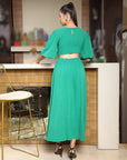 Women Self Design Flared Sleeve Cut-Outs Fit & Flare Midi Dress green
