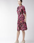 CINK Pink Black Animal Keyhole Neck A-Line Dress
