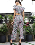 Printed V-Neck Top With Trousers Co-Ord Set multi