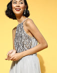 CINK Women Beautiful Grey Solid Bling Sparkly Dress