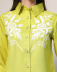 Shirt Collar Embroidered Cotton Shirt With Trousers Co-Ords Set lime-green