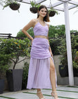Printed Shoulder Strap Neck Top With Skirt Co-Ord Set purple