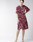 CINK Pink Black Animal Keyhole Neck A-Line Dress