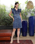 Solid Denim V-Neck Dress light-blue