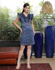 Solid Denim V-Neck Dress light-blue