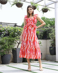 Printed Fit & Flare Midi Dress hot-pink