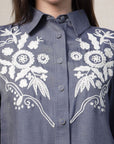 Shirt Collar Embroidered Cotton Shirt With Trousers Co-Ords Set blue