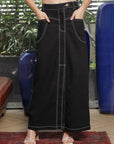 Solid Denim Maxi Skirt black