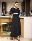 Women Self Design Flared Sleeve Cut-Outs Fit & Flare Midi Dress black