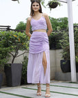 Printed Shoulder Strap Neck Top With Skirt Co-Ord Set purple