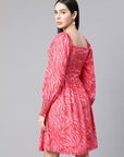 Pink Smocked Printed Fit Flare Dress