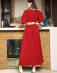 Women Self Design Flared Sleeve Cut-Outs Fit & Flare Midi Dress red