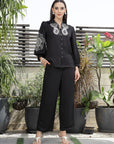 Shirt Collar Embroidered Cotton Shirt With Trousers Co-Ords Set black
