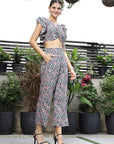 Printed V-Neck Top With Trousers Co-Ord Set multi