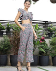 Printed V-Neck Top With Trousers Co-Ord Set multi