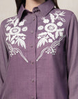 Shirt Collar Embroidered Cotton Shirt With Trousers Co-Ords Set pink