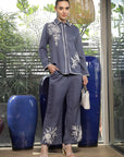 Shirt Collar Embroidered Cotton Shirt With Trousers Co-Ords Set blue