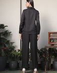 Shirt Collar Embroidered Cotton Shirt With Trousers Co-Ords Set black