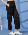 Black Solid Pleated Trousers