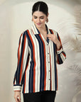 Multicoloured Stripe opaque Casual Buttoned Top