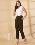Brown Solid Pleated Trousers