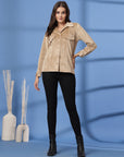Beige Women Open Front Jacket