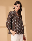 Women Opaque Printed Casual Buttoned Top