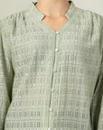 Green solid opaque Casual Buttoned Top