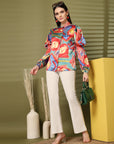 Women Multi Floral Opaque Printed Casual Buttoned Top