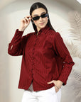 Women Maroon Casual Buttoned Top