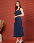 Women Sheath Midi Blue Dress