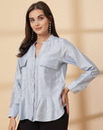Blue Women Opaque Casual Buttoned Top