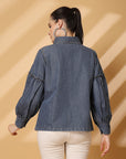 Women Blue Floral Opaque Casual Buttoned Top