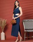 Women Sheath Midi Blue Dress