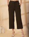 Brown Solid Pleated Trousers